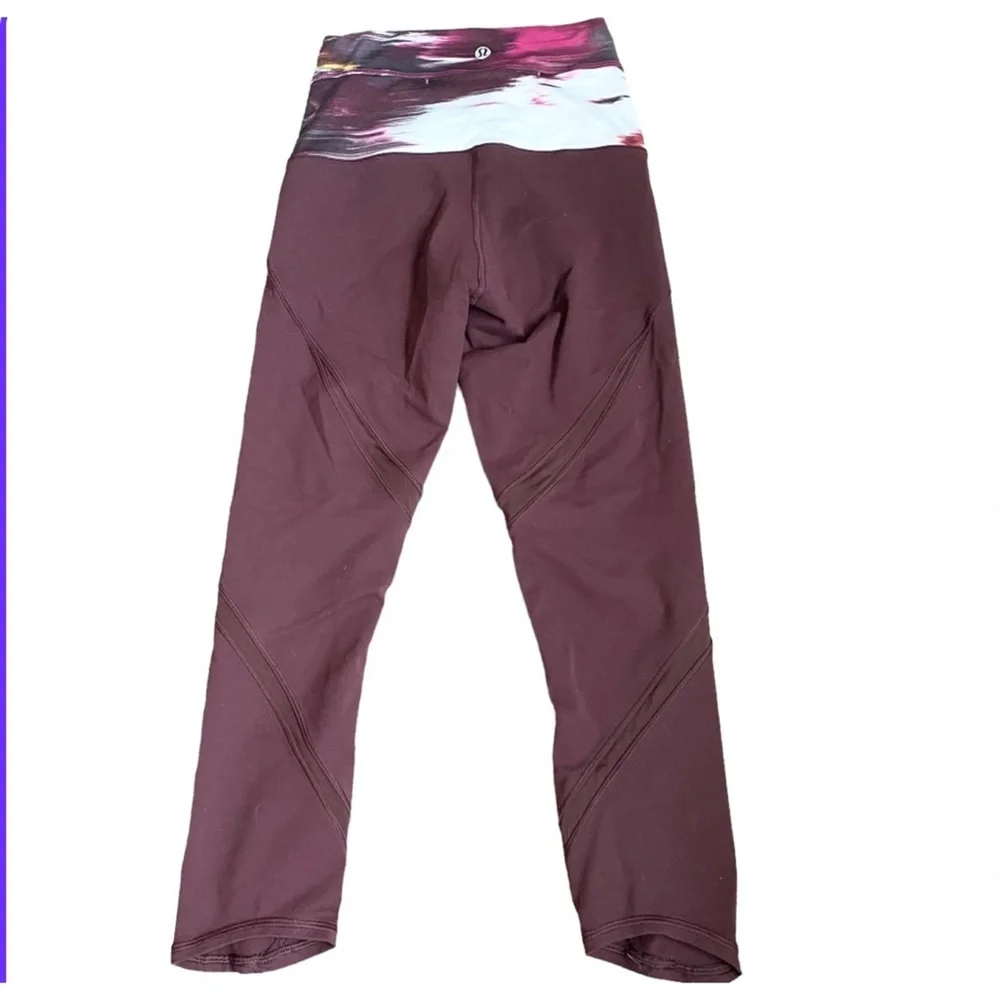 Lululemon Burgundy Wunder Under Crop Hi Rise Shine On Leggings Size 2